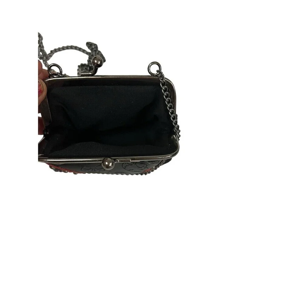 Ed Hardy Skull Kisslock Coin Purse Micro Crossbody Mini Bag Chain Strap